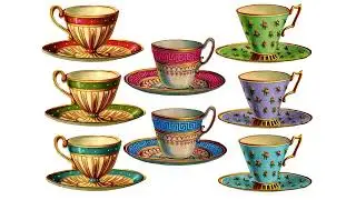 Vintage Tea and Coffee Cups in lovely pastel colors Home Design TV Art Old Fashioned Porcelain style