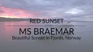 Red sunset, Fjords, Norway on board MS Braemar - Drone Filming