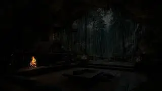 Nighttime Forest Escape from Inside a Warm Cave with Fireplace and Peaceful Nature Ambience