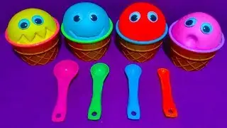 4 COLOR Play Doh Ice Cream Cups Learn Colors Kinder Surprise Eggs
