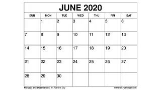 Free Printable June 2020 Calendar   Wiki Calendar Com