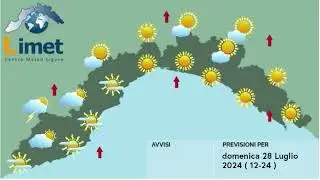 Previsioni Meteo Limet per Domenica 28 Luglio 2024 in Liguria