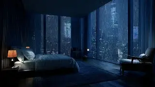Heavy Rain & Thunder Sounds Outside | 4K Sleep in a Luxury Miami Apartment Night City View #n1