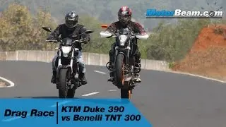KTM Duke 390 vs Benelli TNT 300 - Drag Race | MotorBeam