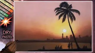 City Sunset - Sunset Seascape Painting | Soft Pastel Drawing