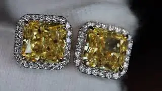 4.0ct Radiant diamond ear studs, yellow diamond ear studs, yellow simulated lab diamond ear studs