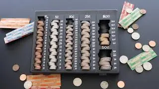 Coin Handling Tray | Bank Teller and Change Counter and Sorting Tray with 6 Compartments 32 Wrappers