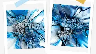 Awesome Blue Coasters, Bloom Technique, Acrylic Paint Pouring (1683)