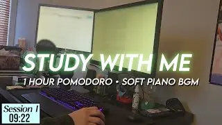 1 Hour Deep Focus Productive Session | 25/5 Pomodoro | Soft Piano BGM 🎹
