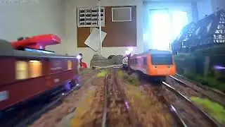 Maquette de train HO, film&eacute;e avec une cam&eacute;ra embarqu&eacute;e en test