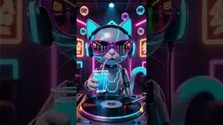 Robot Cat DJing an Alien Rave #cyberpunk #aliens #futuristic