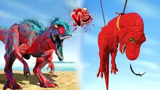 Red T-Rex vs Malusaurus vs Alien Indoraptor vs Spinosaurus Dinosaurs Fighting, Dinosaur Attack 🌍 JWE