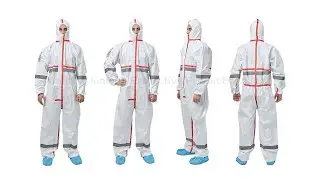 PPE Protective Clothing | Disposable Coverall with Hood and Red Tape