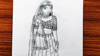How to draw a Beautiful Traditional bride very easy | Girl drawing | lehenga design | art video