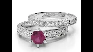 AGnSons WGold Ruby Bridal Set Ring 1154