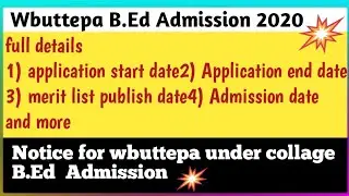 Wbuttepa B.Ed Admission 2020 notice||Wbuttepa under collage B.ed Admission 2020