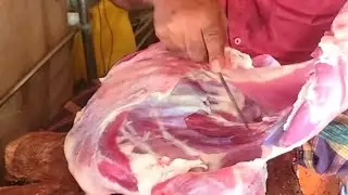 Bangladeshi village morning mutton market// Fresh goat meat 🍖 cutting. 
