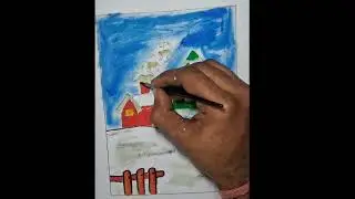 Christmas Night Drawing 🎄 | Easy Winter House & Lights #christmasdrawing #art #drawing #viral