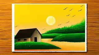 Easy Sunset Landscape Painting with Poster Colors | Step by Step for Beginners