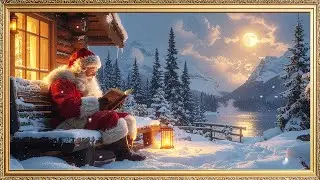 4K Framed TV Art: Santa Reading by a Snowy Cabin | Cozy Christmas Night Ambience