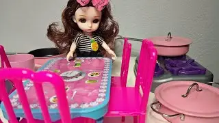 10 Minutes Satisfying with Unboxing Barbie Doll Pink Kitchen Play set | Toys Review | ASMR 