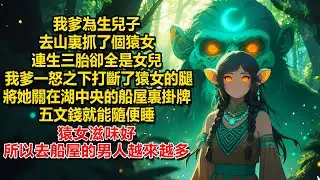我爹為生兒子，去山裏抓了個猿女，連生三胎卻全是女兒。 我爹一怒之下打斷了猿女的腿，將她關在湖中央的船屋裏掛牌，五文錢就能隨便睡。猿女滋味好，所以去船屋的男人越來越多。