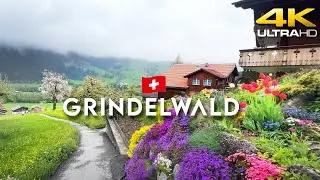 🇨🇭 GRINDELWALD Switzerland, Alpine Village Center // Relaxing nature and scenery in 4K HDR 60p, ASMR
