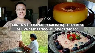 m&atilde;ezinha limpando galinha caipira) SOBREMESA DE UVA E MORANGO  PUDIM CREMOSO
