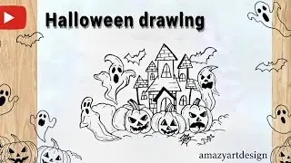 🎃ХЭЛЛОУИН🎃Рисунок/Сцена на Хэллоуин/Страшные тыквы/Привидение👻/Дом с привидениями👹 @amazyartdesign