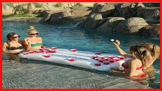 GoPong Pool Lounge Beer Pong Inflatable with Social Floating, White