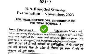 Mdu BA 3rd Sem Political Science Question Paper 2023