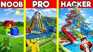 WATER PARK Build Battle In Minecraft - NOOB VS PRO CHALLENGE - Maizen Mizen Mazien Parody