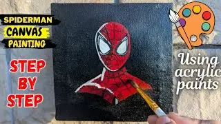 How to paint Spider Man using acrylic paints | Spider Man Painting tutorial on canvas step by step