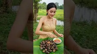 Beautiful Cambodian Girl's Peaceful Meal in Green Fields