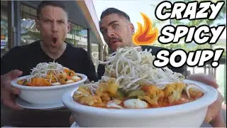 SPICY ASIAN SOUP CHALLENGE! Spicy Food Challenge!  7lb Hot Laksa Soup! Man Vs Food