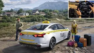 GTA 5 - Realistic Taxi driving Job in  Nissan Altima  | Steering Wheel Gameplay