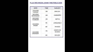 PLUS TWO MODEL EXAM TIME TABLE 2026 | #plustwo #modelexam #exam #timetable #2026 #model #science