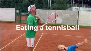 Eating a tennis ball, kids love this #tennis #tenniscoaching #eatingatennisball #keepitfun