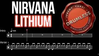 Nirvana - Lithium - Drumless (with scrolling drum sheet)