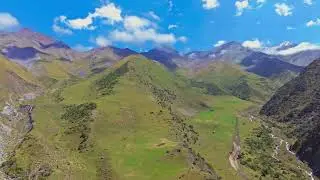 Aerial View of Kyrgyz Jailoo Mountain Pasture with River