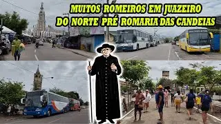VEJA PRÉ ROMARIA DAS CANDEIAS RUAS DA MATRIZ MUITOS ROMEIROS ÔNIBUS SANTUÁRIO FRANCISCANOS JUAZEIRO