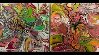 (1229))  Modified Bloom Technique on tiles, Acrylic Paint Pouring, Fluid Art