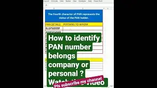 #Vlookup with mid function in excel used for identifying Pan No belongs to whom@janardhanreddy2954