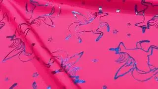Bright Unicorns with Hot Pink background Print Nylon Lycra Spandex fabric four way Stretch by Yard