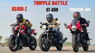 2026 PULSAR NS400Z UG..2025 TRIUMPH THRUXTION 400..VS..GT-650!! TRIPPLE BATTLE ☠️😱