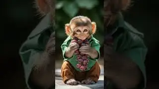 🐒 Adorable Baby Monkey Enjoys Grapes 🍇 | Cute Snack Time Fun #babymonkey #wildlife #cuteness