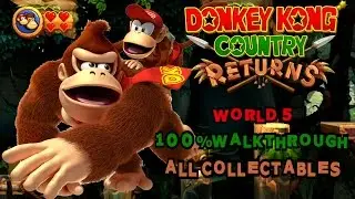 DK Country Returns - World 5 - 100% All Kong Letters & Puzzle Pieces 60fps