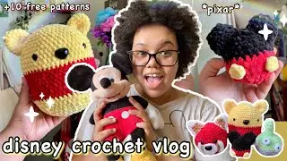 DISNEY crochet vlog +10 FREE patterns ♡ toy story, turning red, monsters inc, moana, winnie the pooh