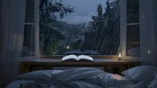🔴 🌧️ Rain on Window in a Cozy Night Room &mdash; Warm Lamp, Open Book, Gentle Rain Sounds for Sleep