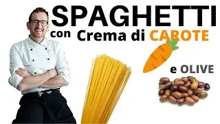 Spaghetti 🍝 con crema alle carote🥕 ed Olive nere (ricetta vegana)